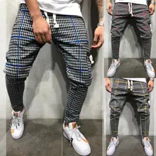 M-3XL Для мужчин брюки для тренировок клетчатый нижняя часть спортивного костюма обтягивающие спортивные штаны