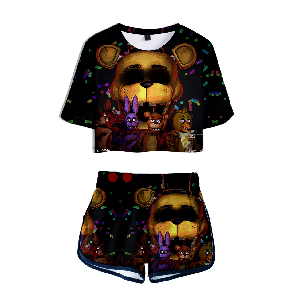 LUCKYFRIDAYF 3 DFive Nights at Freddy летние шорты и футболки женские комплекты из двух предметов