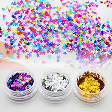 Блестящая Звезда украшения для ногтей 1 коробка Блестки для лазерного маникюра Сверкающие Красочные золотые серебряные блестки Типсы Декор Маникюр SF0062