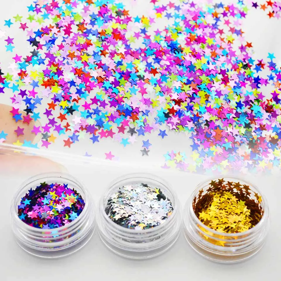 

Glitter Star Nail Art Decorations 1 Box Laser Nail Sequins Sparkle Colorful Gold Silver Paillette Tips Decor Manicure SF0062