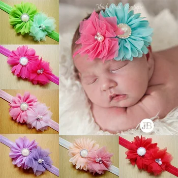 

2017 wholesale newborn headbands fabric flowers lace flower with pearl rhinestone headband children hair accessories 30pcs/lot