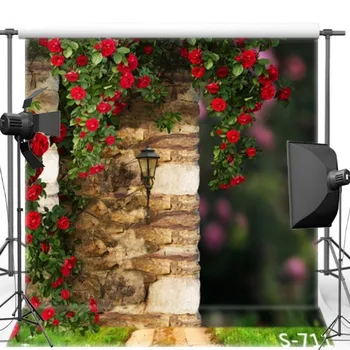 

Leaves Red Flower Stone Wall Road photo backdrop Vinyl cloth High quality Computer print party background