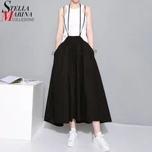 2020 Summer Women Black Long Maxi Skirt Elastic Waist Pleated Infinite Skirt Convertible Girls Loose Casual