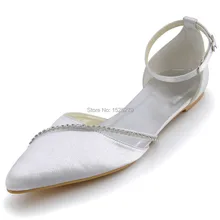 Custom Made More Colors A670 Women White Pointy Toe Bridal Party Flats Heel Ankle Buckle Strap Rhinestones Satin Wedding Shoes