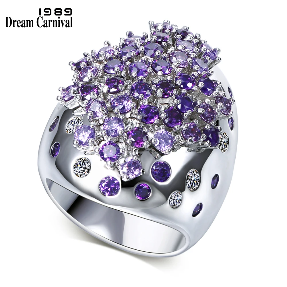 

DreamCarnival 1989 Designer Unique Punk Rings For Women Wedding Party Jewels Purple CZ Rhodium Color Anel Anillos Ringen WA11265