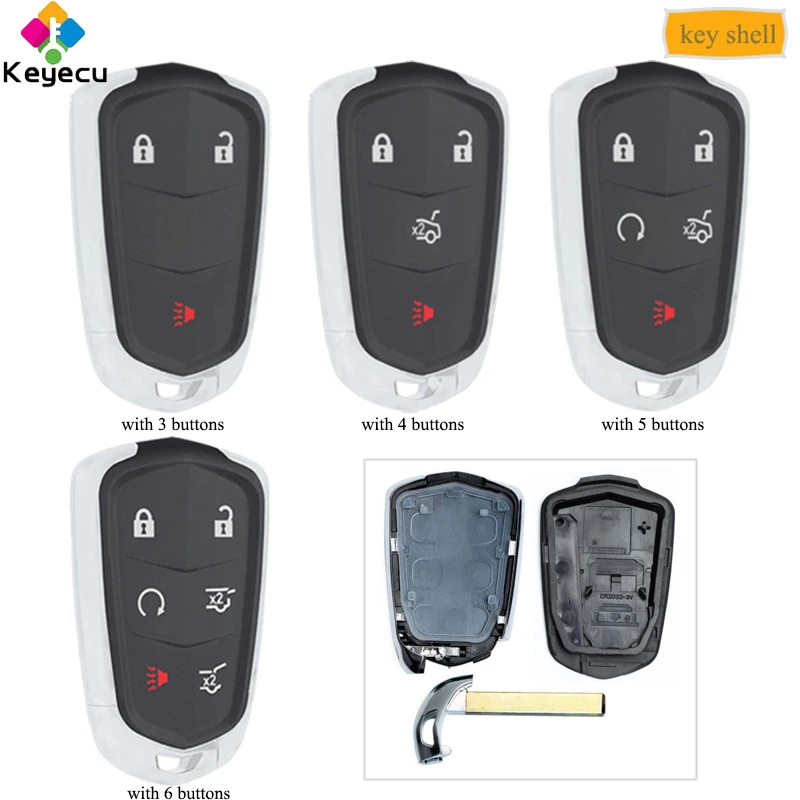 

KEYECU Replacement Smart Remote Control Car Key Shell Case With 3/ 4/ 5/ 6 Button- FOB for Cadillac SRX CTS ATS XTS Escalade ESV