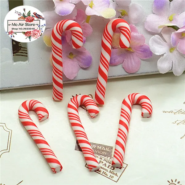 

20pcs polymer clay Christmas candy cane flat back Cabochon Art Decoration Charm DIY accessories 10x29mm
