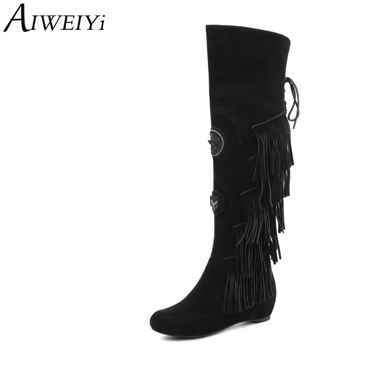 

AIWEIYi Fashion Over the Knee Boots for Women Black Height Increased Autumn Winter Boots Fur Warm Martin Boots Long Boots