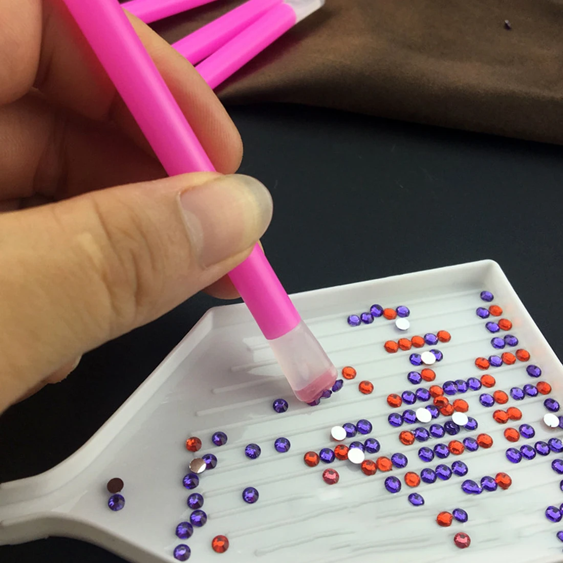 Top selling 5Pcs Dual ended Nail Rhinestone Bead Picker Pink Gem Strass