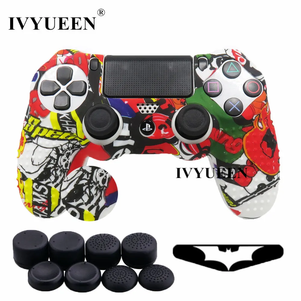 

IVYUEEN 10 in 1 for PlayStation 4 PS4 Slim Pro for Dualshock 4 Controller Silicone Skin Case Cover with 8 thumbsticks Grips Cap