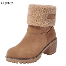 SAGACE/обувь; женские ботильоны из флока; Теплая обувь; сезон осень-зима; однотонные Ботинки Martin на среднем каблуке 3 см; повседневные ботинки с мехом сбоку