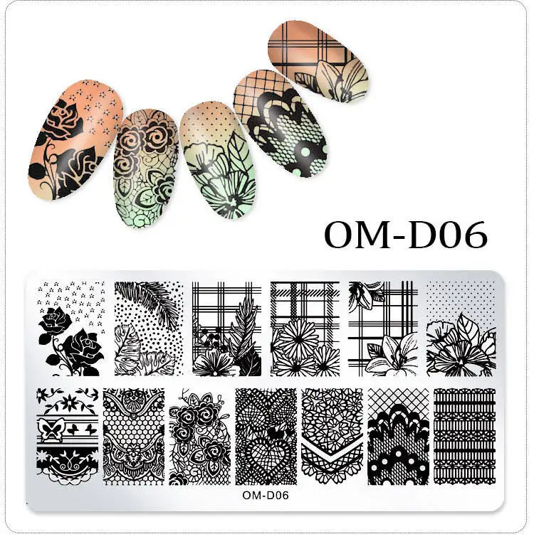 25 дизайнов шаблон для стемпинга для нейл-арта 6x12 см Прямоугольный, для нейл-арта штамп шаблон прямоугольный штамповки пластины - Цвет: OM-D06