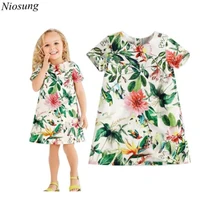 Niosung High Quality 2016 Summer Broken Flower Brand Baby Girls Print Short Sleeve Dress Kids Child Girls Princess Dress v
