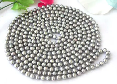

FREE shipping>>>>z2383 100" 8mm round gray freshwater pearl necklace 6.07