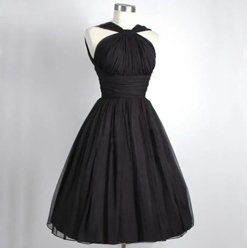 Уникальное Черное вечернее платье с высоким вырезом, vestido de festa, Abendkleider, популярное шифоновое короткое платье трапециевидной формы