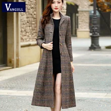 Vangull шерстяное Женское пальто высокого качества классические длинные шерстяные пальто новые шерстяные куртки Тренч зимняя верхняя одежда клетчатые женские пальто