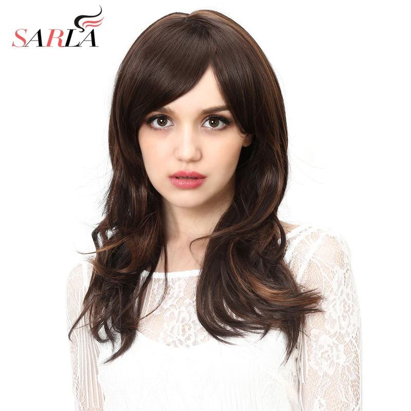 

Curl Synthetic Wig With Bangs For Women Medium Wavy Brown Curly Fiber Natural Hair Machine Wigs Cosplay SW042