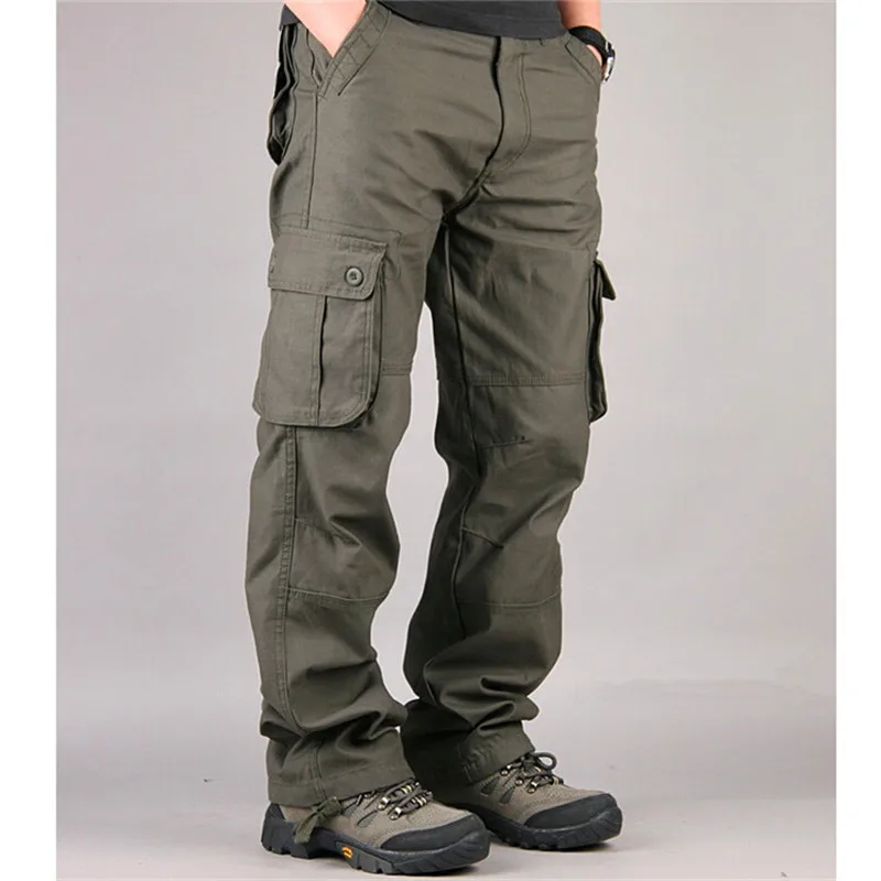 Высококачественные мужские брюки-карго, мужские повседневные хлопковые брюки с карманами в стиле милитари, большие размеры 29-44, мужские уличные длинные брюки