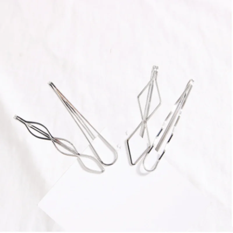 

Hot Sale 4Pcs/set Korea Simple Metal Hair Clips for Women Geometric Rhombus Gold Silver Color Hairpins Hair Accessories
