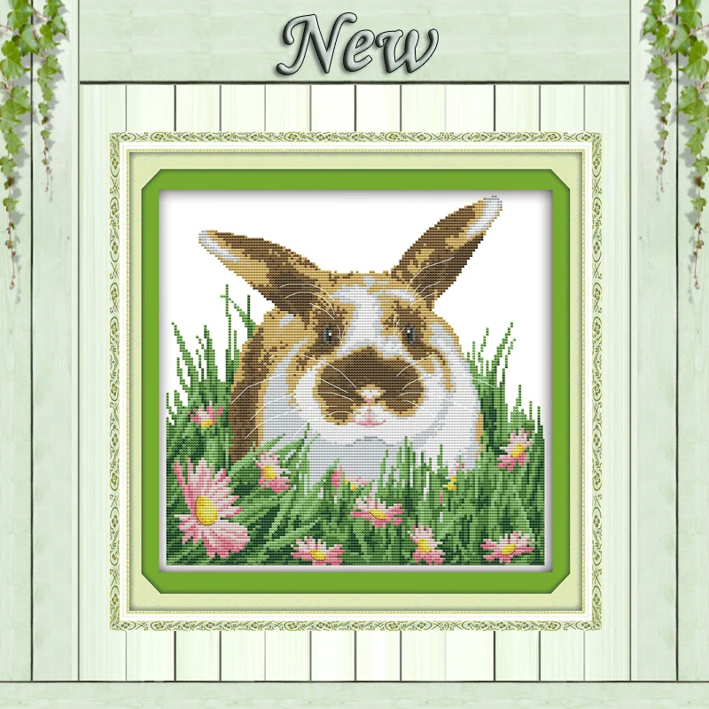 

Rabbit in the flowers animal painting counted print on canvas DMC 11CT 14CT Chinese Cross Stitch kits embroidery needlework Sets