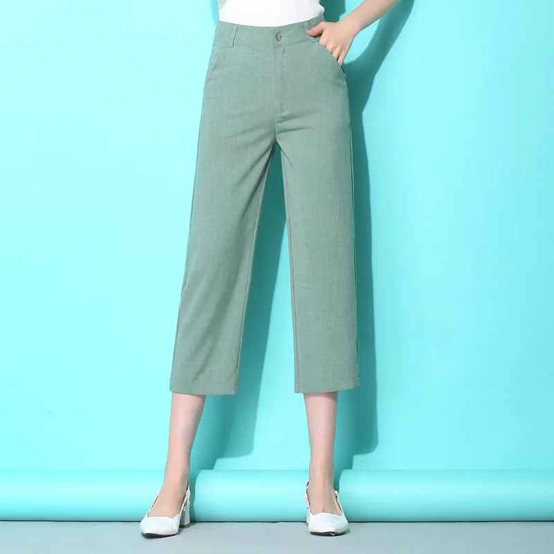 2019 Новые Большие размеры S-5XL Штаны Женская летняя обувь Высокая талия льняные прямые штаны Хлопковые женские повседневные штаны для офиса