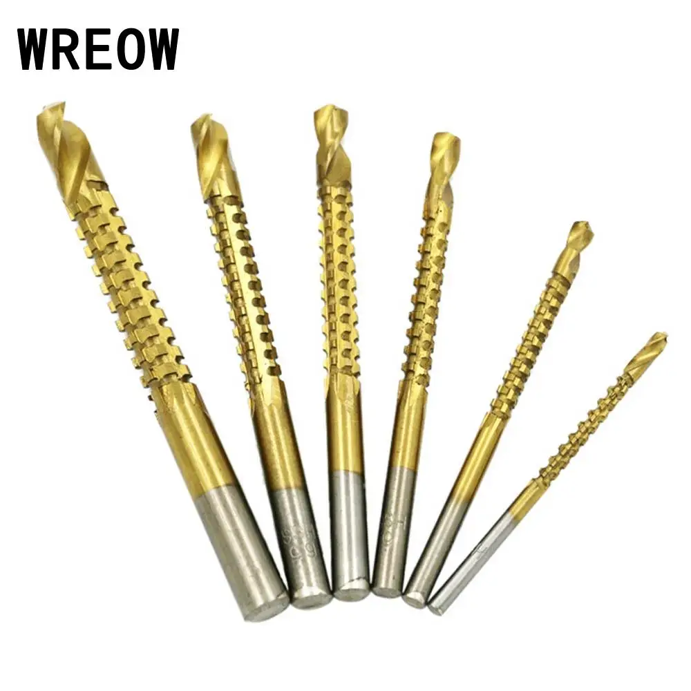 6PCS HSS Titanium Drill Bit Tool Set Woodworking 3mm 4mm 5mm 6mm 6.5mm