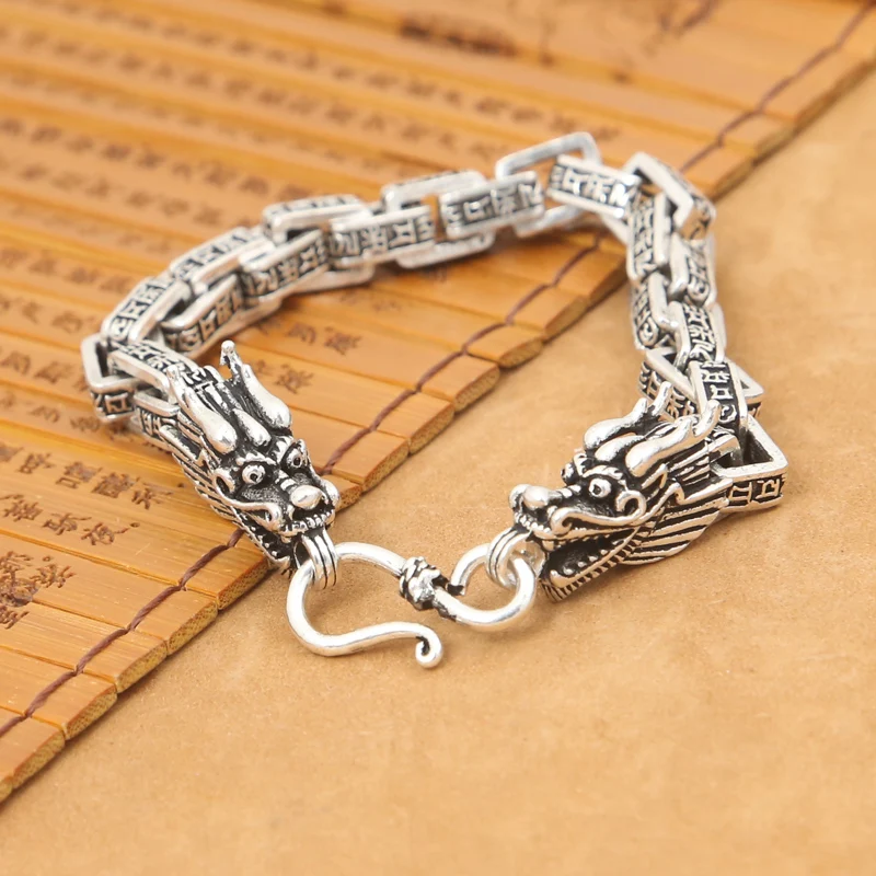 Handmade 925 Silver OM Mantra Dragon Bracelet Vintage Pure Silver Dragon Bracelet Sterling Silver Man Bracelet Handmade 925 Silver OM Mantra Dragon Bracelet Vintage Pure Silver Dragon Bracelet Sterling Silver Man Bracelet