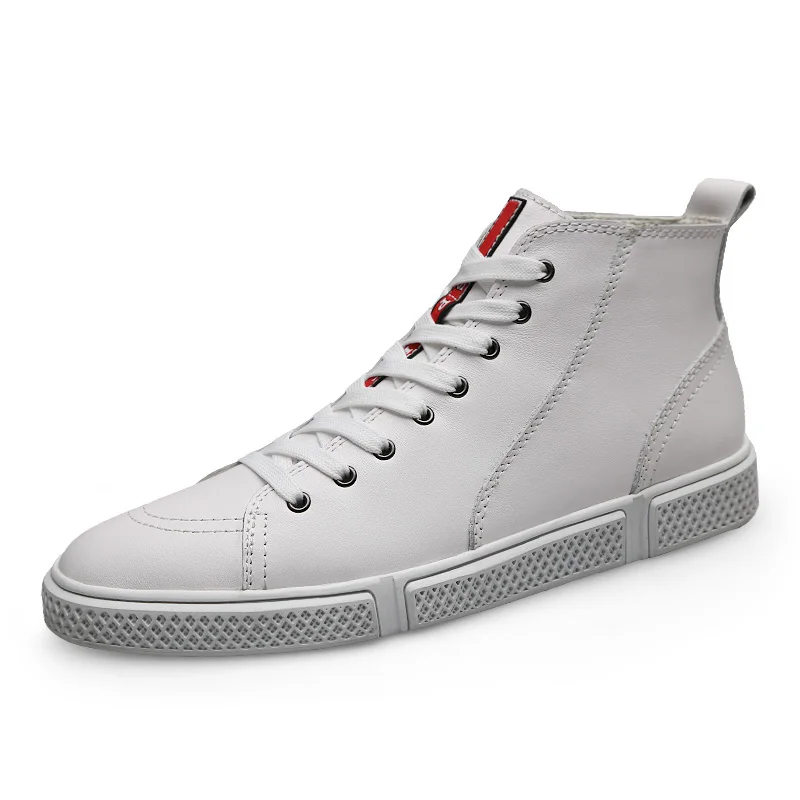

Men Sneakers genuine leather fashion High Tops Male boots 2019 mens casual sneakers waterproof lace up Flats solid color shoes