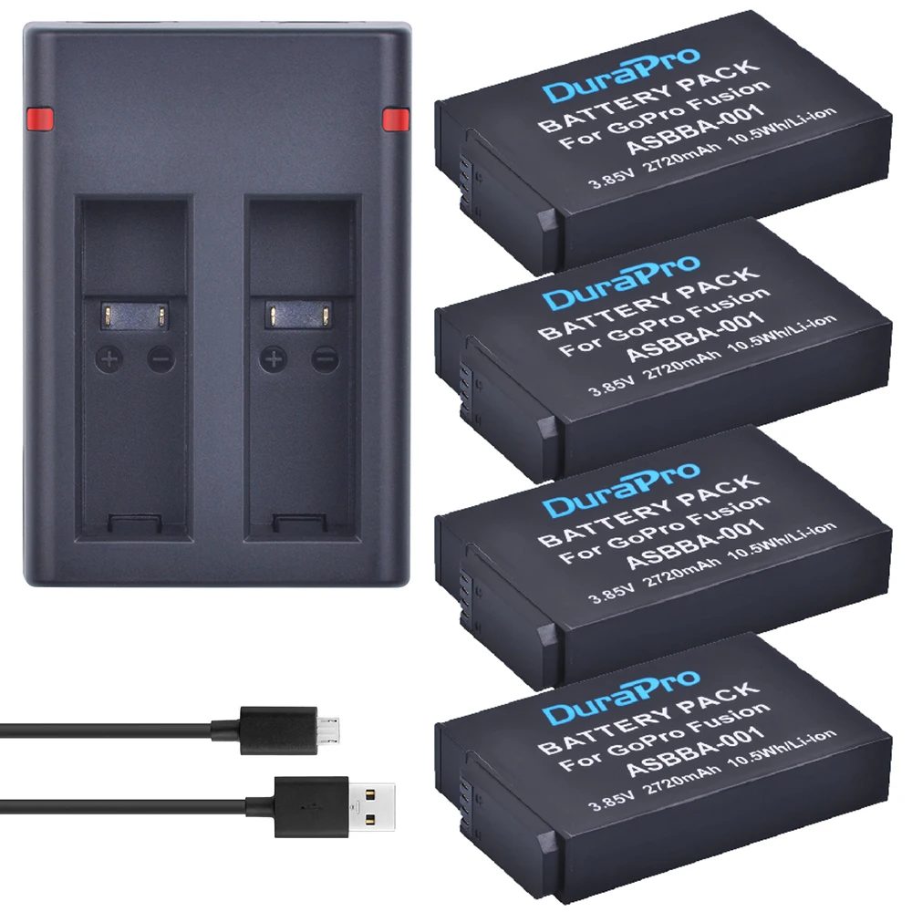 4 шт. для GoPro ASBBA 001 2720 мАч аккумулятор + двойное зарядное устройство USB экшн камеры