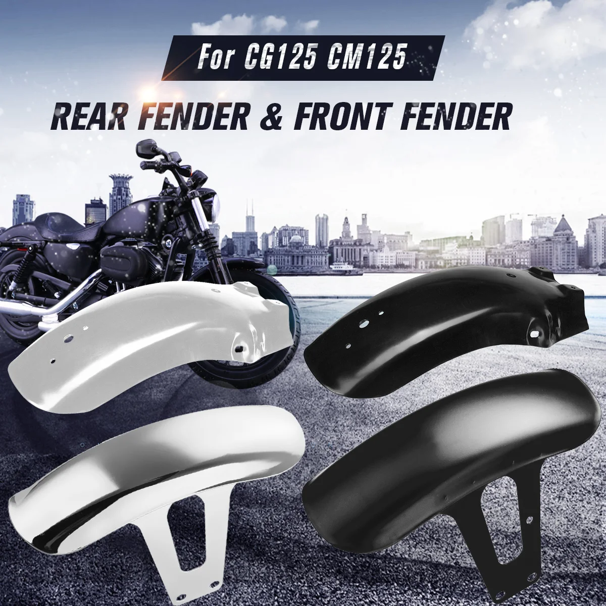 

New Motorcycle Front/Rear For Fender Mudguard Mud Cover For Honda CG125 CM12 Metal Plated Motorcycle Splash Guard Black/Silver