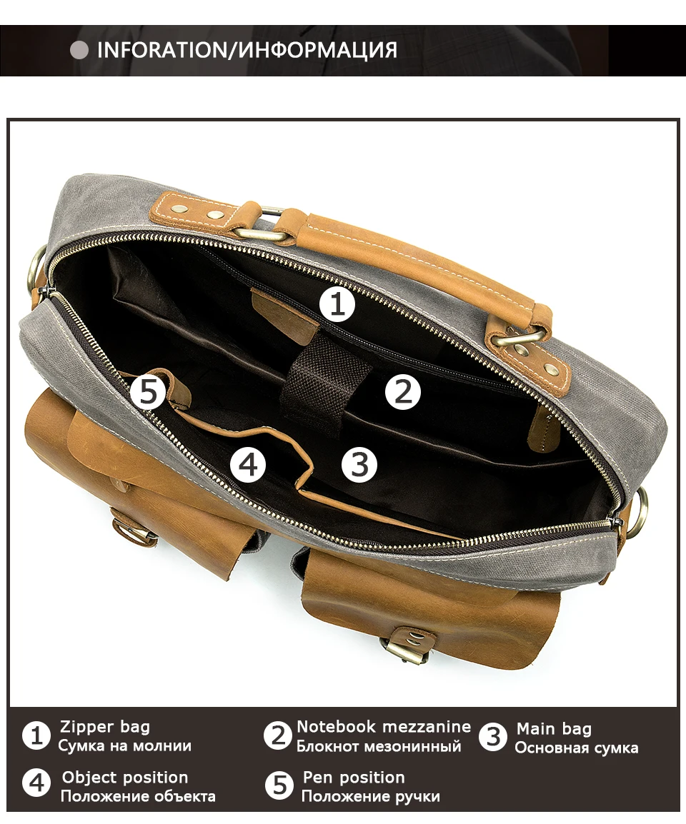 4 canvas men's briefcase bag office laptop bag mens briefcase messenger bags for men business men's 13.3' computer bags