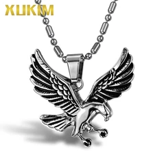 Xukim Jewelry Titanium 316L Stainless Steel Animal Eagle Pendant Necklace Hip Hop Punk Jewelry Mens Male Jewelry Party Gift vintage 316l stainless steel skull skeleton necklace pendant for motorcycle party punk gem necklace hip hop men jewelry
