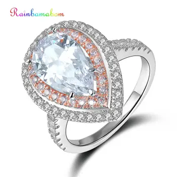 

Rainbamabom 925 Sterling Silver Water Drop Pear Created Moissanite Gemstone Wedding Engagement White Gold Ring Jewelry Wholesale