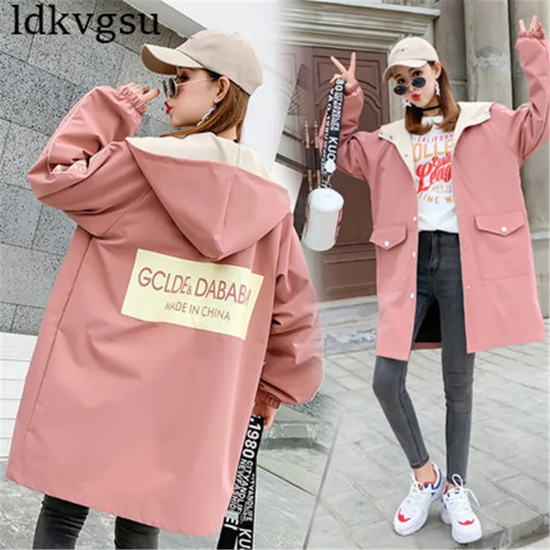 

Fashion Windbreaker Coats Women 2019 Spring Autumn New Korean Long section baseball uniform student loose Hooded Jacket V462