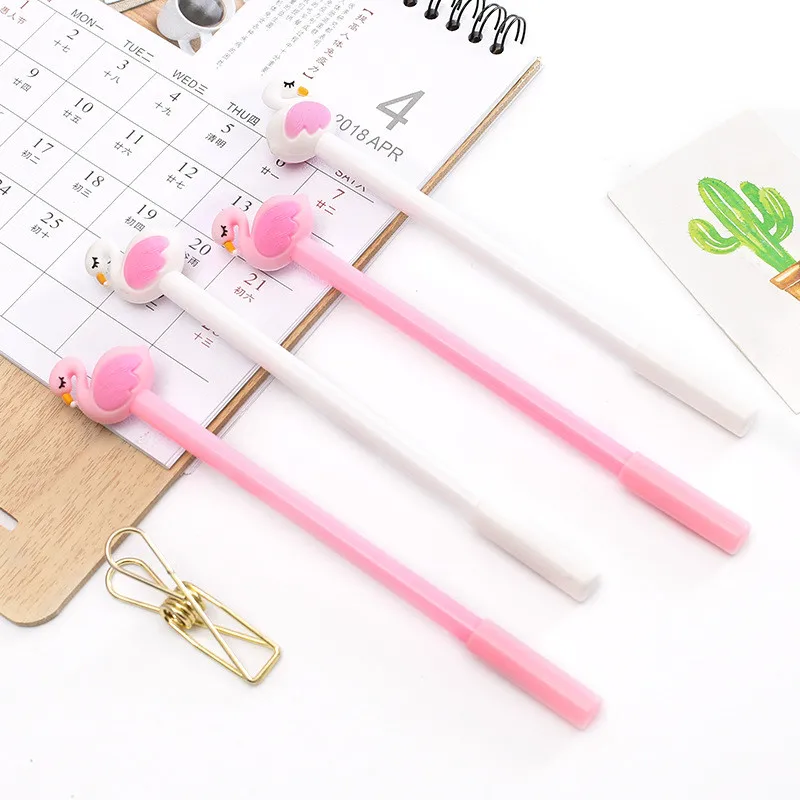 

1pcs Kawaii canetas criativa Ballpoint Pen Flamingo pattern school Office stationery Supplies Black Black ink 0.5mm Pen refill
