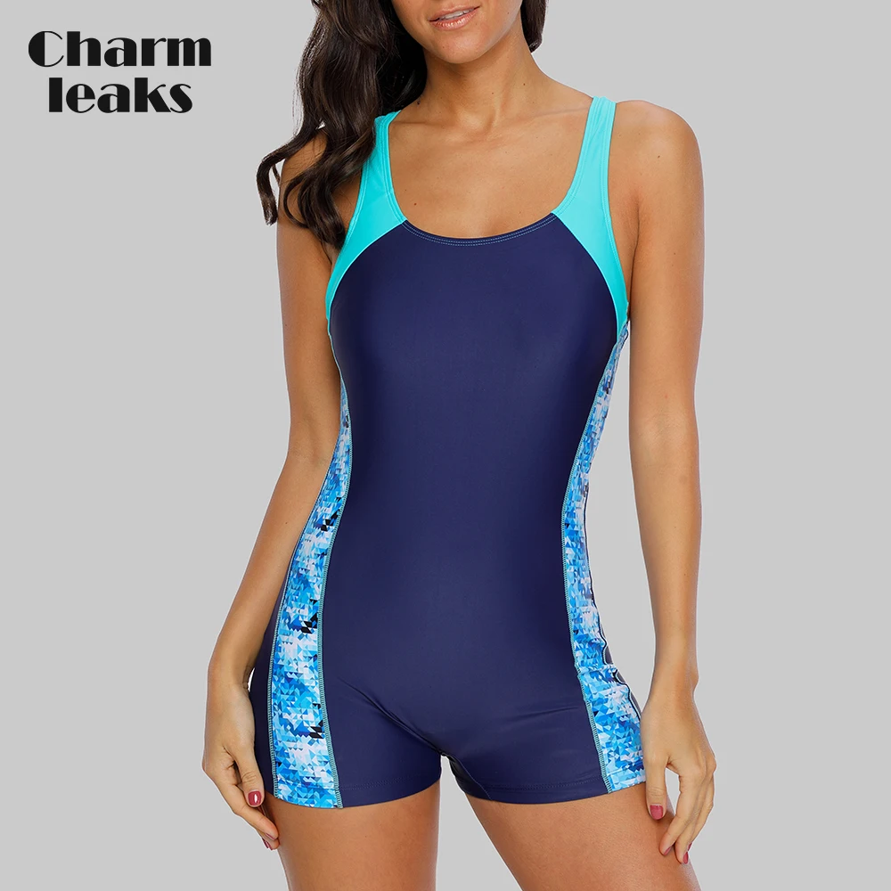 

Charmleaks One Piece Women Sports Swimsuit Athletic Racerback Swimwear Pad Bikini Boyleg Beach Wear Bathing Suits Monokini