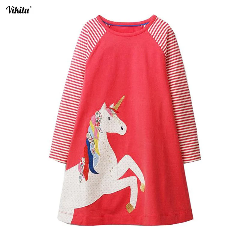 

VIKITA Baby Girls Dress Unicorn Clothes Animal Applique Christmas Dress Princess Kids Dresses for Girls Children Clothing JM7769