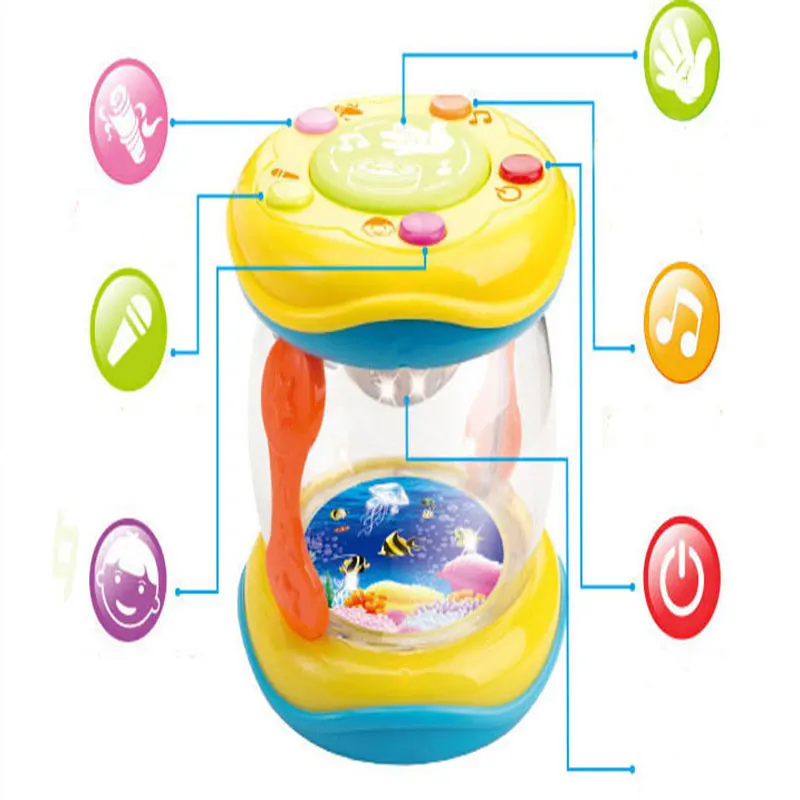 LED Music Early Childhood Educational Learning Developmental Baby Rattles Funny Children Infant Toys Mini Magic Hand Drum Beat