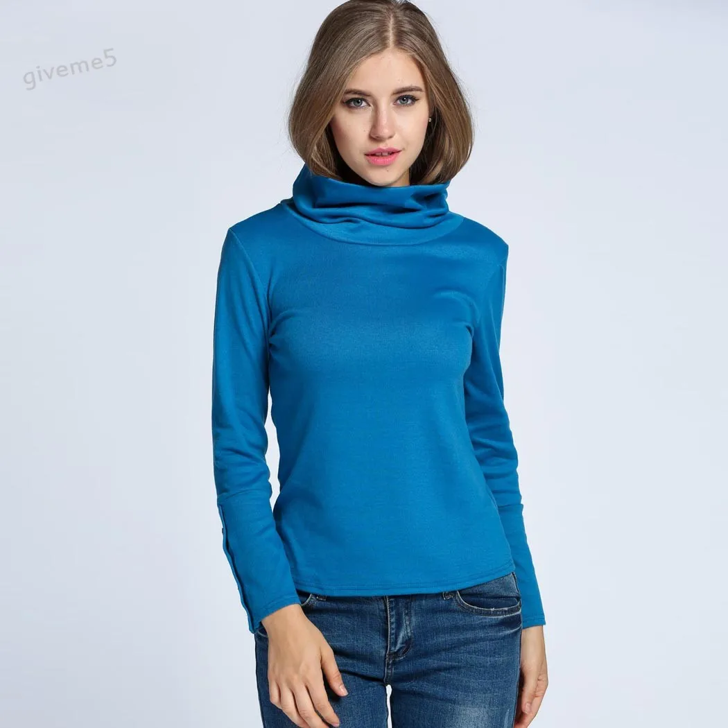 Women Winter Clothing Casual Turtle Neck Button Decor Slit