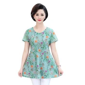 

1XL-5XL Floral Top Tshirt For Women 2020 New Plus Size Middle Age Mother Summer Clothing Short Sleeves Pullover Bottoming Shirt