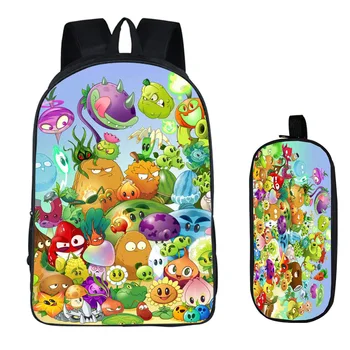 

Plants vs. Zombies 2PC Set with Pencil Case Luxury Student Backpacks DIY Printing Cool Children School Bags For Boys Kids Bag