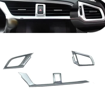 

JEAZEA Car Styling 3Pcs ABS Chrome Console Dashboard Air Conditioning Outlet Vent Trim Cover for Honda For Civic 2016 2017