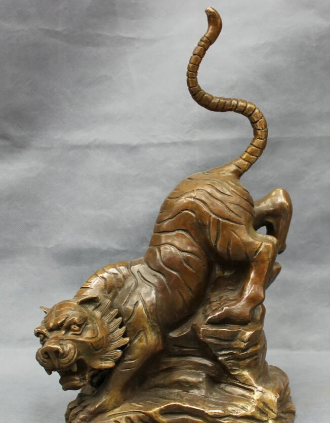 

USPS to USA S1539 15" Chinese Bronze Copper Folk Year Zodiac Wild Wealth Ferocious Tiger Statue B0401