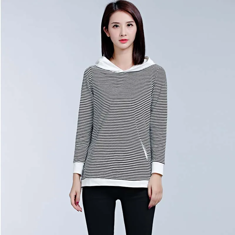 Fall Fashion Striped Hooded Sweatshirt Autumn Women Korean