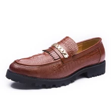 Мужская обувь из кожи аллигатора; мужская обувь на платформе; повседневные мужские лоферы с бахромой; слипоны; Новинка