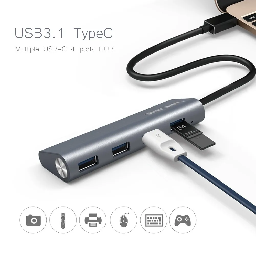 Wavlink Алюминиевый USB 3,1 type C на 4 порта USB 3,0 высокоскоростной USB C концентратор Поддержка скорости передачи данных до 5 Гбит/с для ноутбука MacBook Pro