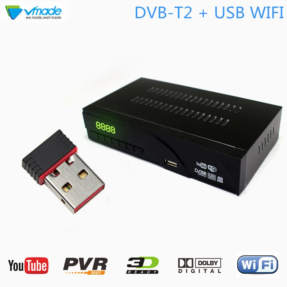 Vmade DVB-T2 HD Digital Terrestrial Receiver Support Dolby AC3 H.265/HEVC DVB-T Hot Sale Europe TV Tuner Set-Top Box + USB WIFI