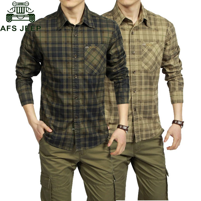 AFS JEEP брендовая рубашка в стиле милитари для мужчин Повседневная рубашка из хлопка с длинными рукавами Camisa masculina с отложным воротником мужские рубашки Большие размеры M-3XL