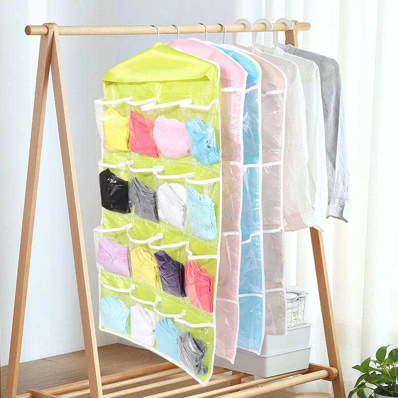 حار! 16 جيوب واضحة حقيبة للحمل الجوارب الملابس الداخلية الصدرية رف شماعات تخزين الملابس الداخلية خزانة المنظم جديد دروبشيب