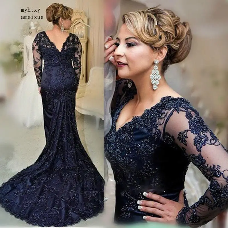 Long Sleeves V-Neck Court Train Embroidery Applique Crystal Pearl Beaded Mermaid Satin Evening Dresses Party Gowns | Свадьбы и